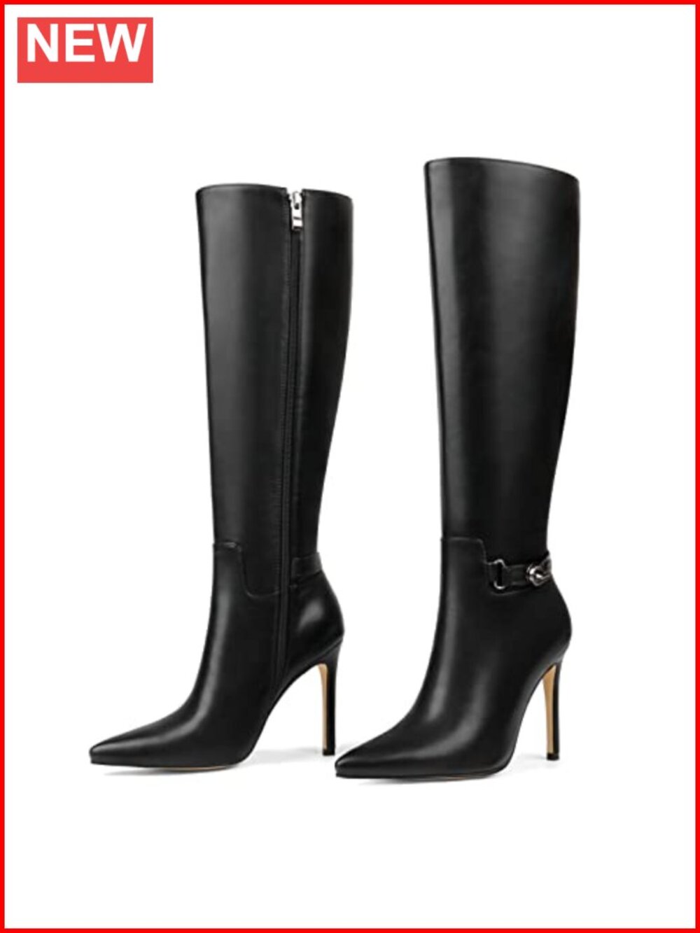 Knee High Pointed Toe Stiletto Heel Buckle Slouch Tall Boots Faux Leather